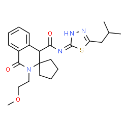 ChemSpider 2D Image | N-(5-Isobutyl-1,3,4-thiadiazol-2-yl)-2'-(2-methoxyethyl)-1'-oxo-1',4'-dihydro-2'H-spiro[cyclopentane-1,3'-isoquinoline]-4'-carboxamide | C23H30N4O3S