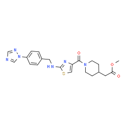 ChemSpider 2D Image | Methyl {1-[(2-{[4-(1H-1,2,4-triazol-1-yl)benzyl]amino}-1,3-thiazol-4-yl)carbonyl]-4-piperidinyl}acetate | C21H24N6O3S