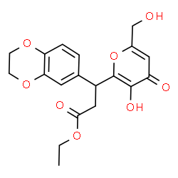 ChemSpider 2D Image | Ethyl 3-(2,3-dihydro-1,4-benzodioxin-6-yl)-3-[3-hydroxy-6-(hydroxymethyl)-4-oxo-4H-pyran-2-yl]propanoate | C19H20O8