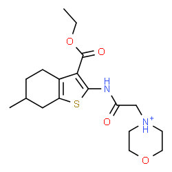 ChemSpider 2D Image | 4-(2-{[3-(Ethoxycarbonyl)-6-methyl-4,5,6,7-tetrahydro-1-benzothiophen-2-yl]amino}-2-oxoethyl)morpholin-4-ium | C18H27N2O4S