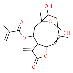 ChemSpider 2D Image | 1,12-Dihydroxy-2,11-dimethyl-7-methylene-6-oxo-5,14-dioxatricyclo[9.2.1.0~4,8~]tetradec-2-en-9-yl methacrylate | C19H24O7