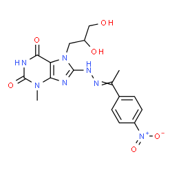 ChemSpider 2D Image | 7-(2,3-Dihydroxypropyl)-3-methyl-8-{2-[1-(4-nitrophenyl)ethylidene]hydrazino}-3,7-dihydro-1H-purine-2,6-dione | C17H19N7O6