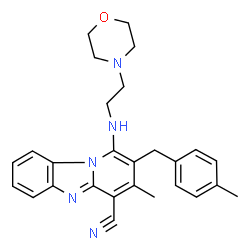 ChemSpider 2D Image | 3-Methyl-2-(4-methylbenzyl)-1-{[2-(4-morpholinyl)ethyl]amino}pyrido[1,2-a]benzimidazole-4-carbonitrile | C27H29N5O