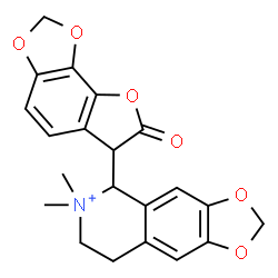 ChemSpider 2D Image | 6,6-Dimethyl-5-(7-oxo-6,7-dihydrofuro[2,3-e][1,3]benzodioxol-6-yl)-5,6,7,8-tetrahydro[1,3]dioxolo[4,5-g]isoquinolin-6-ium | C21H20NO6