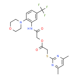 ChemSpider 2D Image | 2-{[2-(4-Morpholinyl)-5-(trifluoromethyl)phenyl]amino}-2-oxoethyl [(4,6-dimethyl-2-pyrimidinyl)sulfanyl]acetate | C21H23F3N4O4S