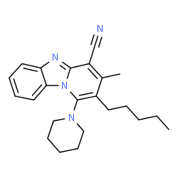 ChemSpider 2D Image | 3-Methyl-2-pentyl-1-(1-piperidinyl)pyrido[1,2-a]benzimidazole-4-carbonitrile | C23H28N4