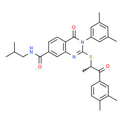 ChemSpider 2D Image | 3-(3,5-Dimethylphenyl)-2-{[1-(3,4-dimethylphenyl)-1-oxo-2-propanyl]sulfanyl}-N-isobutyl-4-oxo-3,4-dihydro-7-quinazolinecarboxamide | C32H35N3O3S