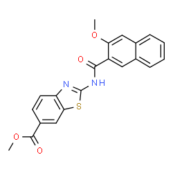 ChemSpider 2D Image | Methyl 2-[(3-methoxy-2-naphthoyl)amino]-1,3-benzothiazole-6-carboxylate | C21H16N2O4S