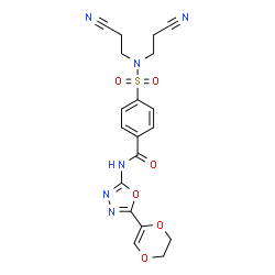 ChemSpider 2D Image | 4-[Bis(2-cyanoethyl)sulfamoyl]-N-[5-(5,6-dihydro-1,4-dioxin-2-yl)-1,3,4-oxadiazol-2-yl]benzamide | C19H18N6O6S