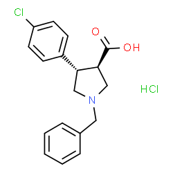 ChemSpider 2D Image | (3R,4S)-1-Benzyl-4-(4-chlorophenyl)-3-pyrrolidinecarboxylic acid hydrochloride (1:1) | C18H19Cl2NO2
