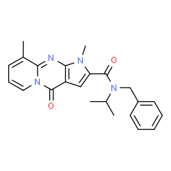 ChemSpider 2D Image | N-Benzyl-N-isopropyl-1,9-dimethyl-4-oxo-1,4-dihydropyrido[1,2-a]pyrrolo[2,3-d]pyrimidine-2-carboxamide | C23H24N4O2