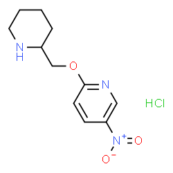 ChemSpider 2D Image | 5-Nitro-2-(2-piperidinylmethoxy)pyridine hydrochloride (1:1) | C11H16ClN3O3