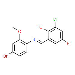 ChemSpider 2D Image | 4-Bromo-2-{(E)-[(4-bromo-2-methoxyphenyl)imino]methyl}-6-chlorophenol | C14H10Br2ClNO2