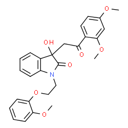 ChemSpider 2D Image | 3-[2-(2,4-Dimethoxyphenyl)-2-oxoethyl]-3-hydroxy-1-[2-(2-methoxyphenoxy)ethyl]-1,3-dihydro-2H-indol-2-one | C27H27NO7