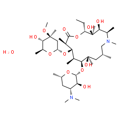 ChemSpider 2D Image | (2R,3S,4S,5R,8R,10R,11S,12S,13S,14R)-2-Ethyl-3,4,10-trihydroxy-3,5,6,8,10,12,14-heptamethyl-15-oxo-11-{[3,4,6-trideoxy-3-(dimethylamino)-beta-L-xylo-hexopyranosyl]oxy}-1-oxa-6-azacyclopentadecan-13-yl
 2,6-dideoxy-3-C-methyl-3-O-methyl-alpha-L-arabino-hexopyranoside hydrate (1:1) | C38H74N2O13