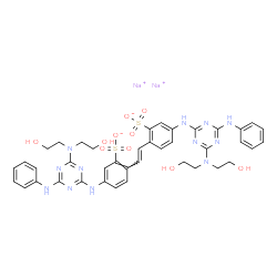 ChemSpider 2D Image | Disodium 2,2'-[(E)-1,2-ethenediyl]bis[5-({4-anilino-6-[bis(2-hydroxyethyl)amino]-1,3,5-triazin-2-yl}amino)benzenesulfonate] | C40H42N12Na2O10S2