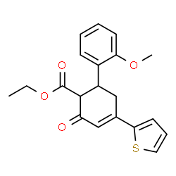 ChemSpider 2D Image | Ethyl 6-(2-methoxyphenyl)-2-oxo-4-(2-thienyl)-3-cyclohexene-1-carboxylate | C20H20O4S