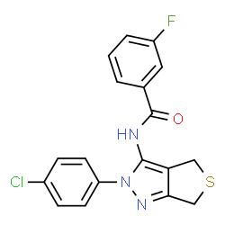 ChemSpider 2D Image | N-[2-(4-Chlorophenyl)-2,6-dihydro-4H-thieno[3,4-c]pyrazol-3-yl]-3-fluorobenzamide | C18H13ClFN3OS