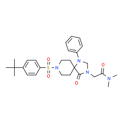 ChemSpider 2D Image | N,N-Dimethyl-2-(8-{[4-(2-methyl-2-propanyl)phenyl]sulfonyl}-4-oxo-1-phenyl-1,3,8-triazaspiro[4.5]dec-3-yl)acetamide | C27H36N4O4S