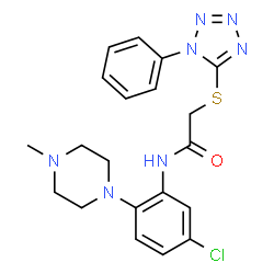 ChemSpider 2D Image | N-[5-Chloro-2-(4-methyl-1-piperazinyl)phenyl]-2-[(1-phenyl-1H-tetrazol-5-yl)sulfanyl]acetamide | C20H22ClN7OS