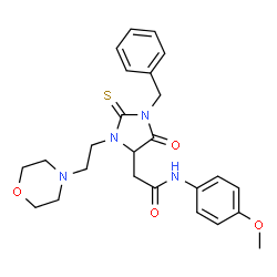 ChemSpider 2D Image | 2-{1-Benzyl-3-[2-(4-morpholinyl)ethyl]-5-oxo-2-thioxo-4-imidazolidinyl}-N-(4-methoxyphenyl)acetamide | C25H30N4O4S