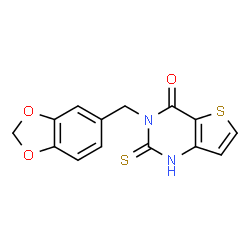 ChemSpider 2D Image | 3-(1,3-Benzodioxol-5-ylmethyl)-2,3-dihydro-2-thioxothieno[3,2-d]pyrimidin-4(1H)-one | C14H10N2O3S2