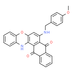 ChemSpider 2D Image | 7-[(4-Methoxybenzyl)amino]-8H-naphtho[2,3-a]phenoxazine-8,13(14H)-dione | C28H20N2O4