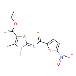 ChemSpider 2D Image | Ethyl (2Z)-3,4-dimethyl-2-[(5-nitro-2-furoyl)imino]-2,3-dihydro-1,3-thiazole-5-carboxylate | C13H13N3O6S