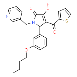 ChemSpider 2D Image | 5-(3-Butoxyphenyl)-3-hydroxy-1-(3-pyridinylmethyl)-4-(2-thienylcarbonyl)-1,5-dihydro-2H-pyrrol-2-one | C25H24N2O4S