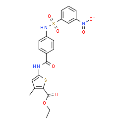 ChemSpider 2D Image | Ethyl 3-methyl-5-[(4-{[(3-nitrophenyl)sulfonyl]amino}benzoyl)amino]-2-thiophenecarboxylate | C21H19N3O7S2