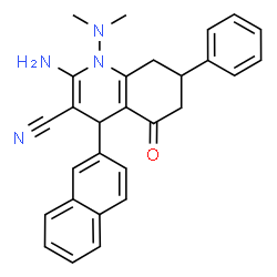 ChemSpider 2D Image | 2-Amino-1-(dimethylamino)-4-(2-naphthyl)-5-oxo-7-phenyl-1,4,5,6,7,8-hexahydro-3-quinolinecarbonitrile | C28H26N4O