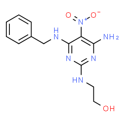 ChemSpider 2D Image | 2-{[4-Amino-6-(benzylamino)-5-nitro-2-pyrimidinyl]amino}ethanol | C13H16N6O3