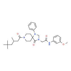 ChemSpider 2D Image | N-(3-Methoxyphenyl)-2-[4-oxo-1-phenyl-8-(3,5,5-trimethylhexanoyl)-1,3,8-triazaspiro[4.5]dec-3-yl]acetamide | C31H42N4O4