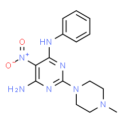 ChemSpider 2D Image | 2-(4-Methyl-1-piperazinyl)-5-nitro-N-phenyl-4,6-pyrimidinediamine | C15H19N7O2