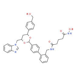 ChemSpider 2D Image | N-[(4'-{4-(1H-Benzimidazol-1-ylmethyl)-6-[4-(hydroxymethyl)phenyl]-1,3-dioxan-2-yl}-2-biphenylyl)methyl]-N'-hydroxypentanediamide | C37H38N4O6