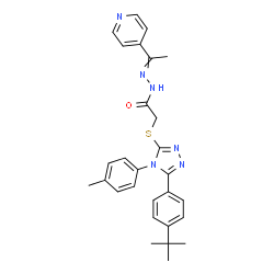 ChemSpider 2D Image | 2-({4-(4-Methylphenyl)-5-[4-(2-methyl-2-propanyl)phenyl]-4H-1,2,4-triazol-3-yl}sulfanyl)-N'-[1-(4-pyridinyl)ethylidene]acetohydrazide | C28H30N6OS