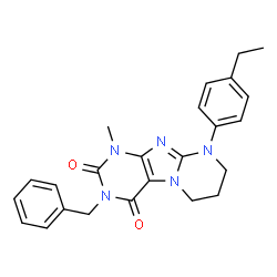 ChemSpider 2D Image | 3-Benzyl-9-(4-ethylphenyl)-1-methyl-6,7,8,9-tetrahydropyrimido[2,1-f]purine-2,4(1H,3H)-dione | C24H25N5O2