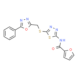 ChemSpider 2D Image | N-(5-{[(5-Phenyl-1,3,4-oxadiazol-2-yl)methyl]sulfanyl}-1,3,4-thiadiazol-2-yl)-2-furamide | C16H11N5O3S2