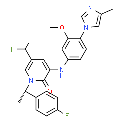 ChemSpider 2D Image | 5-(Difluoromethyl)-1-[(1S)-1-(4-fluorophenyl)ethyl]-3-{[3-methoxy-4-(4-methyl-1H-imidazol-1-yl)phenyl]amino}-2(1H)-pyridinone | C25H23F3N4O2