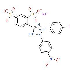 ChemSpider 2D Image | Sodium 4-[2-(4-iodophenyl)-3-(4-nitrophenyl)-2,3-dihydro-1H-tetrazol-2-ium-5-yl]-1,3-benzenedisulfonate | C19H13IN5NaO8S2