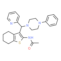 ChemSpider 2D Image | N-{3-[(4-Phenyl-1-piperazinyl)(2-pyridinyl)methyl]-4,5,6,7-tetrahydro-1-benzothiophen-2-yl}acetamide | C26H30N4OS