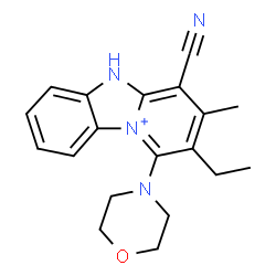 ChemSpider 2D Image | 4-Cyano-2-ethyl-3-methyl-1-(4-morpholinyl)-5H-pyrido[1,2-a][3,1]benzimidazol-10-ium | C19H21N4O