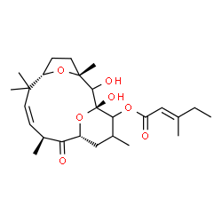 ChemSpider 2D Image | (1R,3R,6S,8Z,10S,12R)-1,2-Dihydroxy-3,7,7,10,14-pentamethyl-11-oxo-16,17-dioxatricyclo[10.3.1.1~3,6~]heptadec-8-en-15-yl (2E)-3-methyl-2-pentenoate | C26H40O7