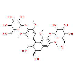 ChemSpider 2D Image | 4-[(1S,2R,3R)-7-[(3xi)-D-ribo-Hexopyranosyloxy]-2,3-bis(hydroxymethyl)-6,8-dimethoxy-1,2,3,4-tetrahydro-1-naphthalenyl]-2,6-dimethoxyphenyl (3xi)-D-ribo-hexopyranoside | C34H48O18