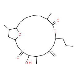 ChemSpider 2D Image | 14-Hydroxy-6,13,19-trimethyl-11-methylene-9-propyl-8,20-dioxabicyclo[15.2.1]icosane-7,15-dione | C25H42O5