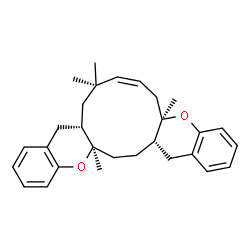 ChemSpider 2D Image | (5aR,7Z,10aS,16aR,18aS)-5a,9,9,16a-Tetramethyl-5a,6,9,10,10a,16a,17,18,18a,19-decahydro-11H-chromeno[2',3':5,6]cycloundeca[1,2-b]chromene | C29H36O2