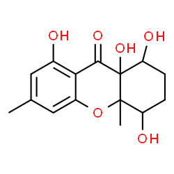 ChemSpider 2D Image | 1,4,8,9a-Tetrahydroxy-4a,6-dimethyl-1,2,3,4,4a,9a-hexahydro-9H-xanthen-9-one | C15H18O6