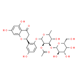 ChemSpider 2D Image | 2-[(2S)-5,7-Dihydroxy-4-oxo-3,4-dihydro-2H-chromen-2-yl]-4-hydroxyphenyl (5xi)-2-O-acetyl-6-deoxy-3-O-[(4xi)-beta-D-xylo-hexopyranosyl]-L-lyxo-hexopyranoside | C29H34O16