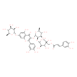 ChemSpider 2D Image | 7-{[(4xi)-6-Deoxy-alpha-L-lyxo-hexopyranosyl]oxy}-2-(3,4-dihydroxyphenyl)-5-hydroxy-4-oxo-4H-chromen-3-yl (4xi)-6-deoxy-2-O-[(3xi)-4-C-({[(2E)-3-(3,4-dihydroxyphenyl)-2-propenoyl]oxy}methyl)-beta-D-er
ythro-pentopyranosyl]-alpha-L-lyxo-hexopyranoside | C42H46O23