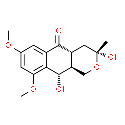 ChemSpider 2D Image | (3R,4aR,10S,10aS)-3,10-Dihydroxy-7,9-dimethoxy-3-methyl-4,4a,10,10a-tetrahydro-1H-benzo[g]isochromen-5(3H)-one | C16H20O6